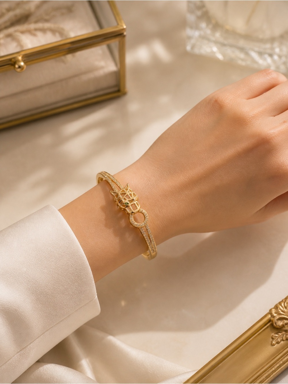 Gold Panther Bracelet | Luxury Statement Bangle | Elegant Minimal Jewelry